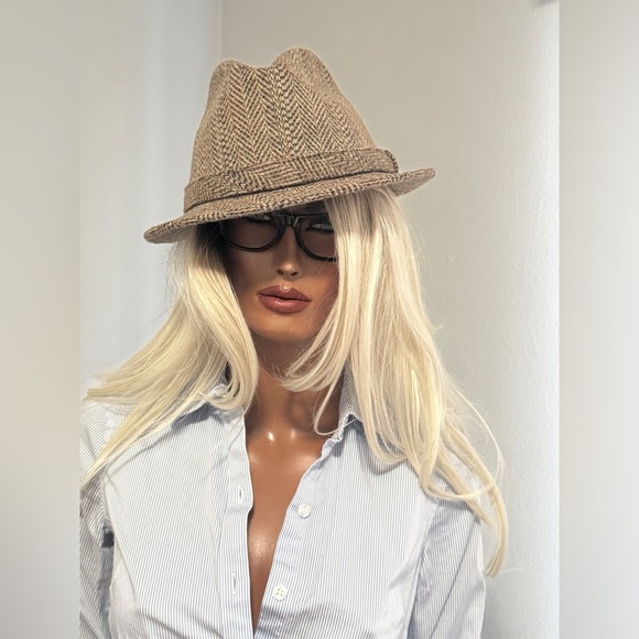 Vintage Wool Herringbone Tweed Fedora Hat Men Women Unisex Large Lined - Picture 7 of 13